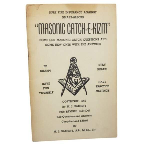 Masonic Catch-E-Kizm Book 1960 Revised Edition By M.J. Barrett 1960 - Picture 1 of 8